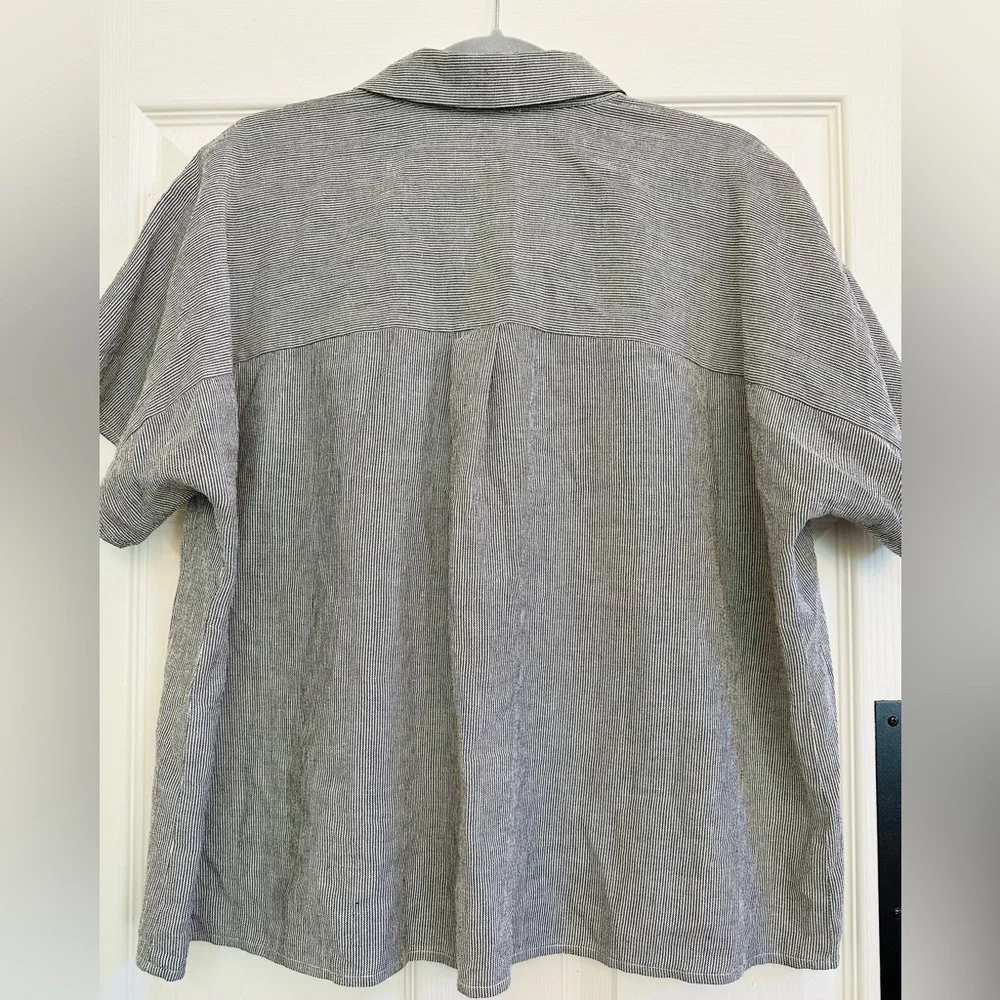 Eileen Fisher Organic Cotton Linen Ticking Stripe Shirt - Picture 5 of 10